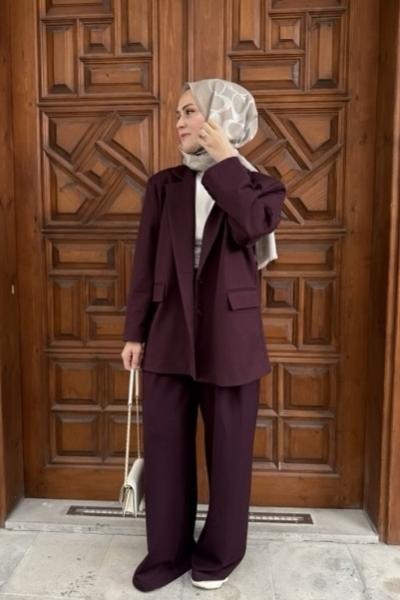 Blazer Ceketli Takim Mürdüm