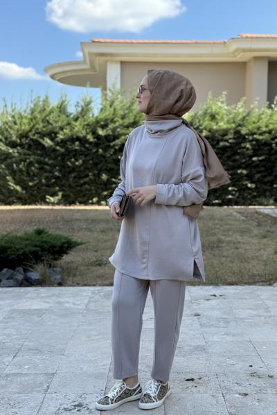 Dikiş detaylı oyşo takım Vizon