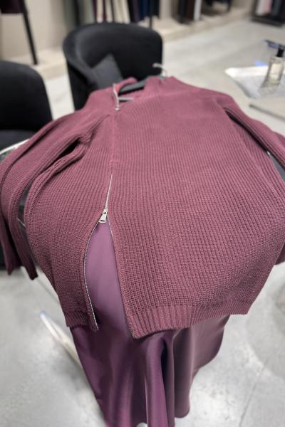 Fermuar detaylı kazak  Bordo