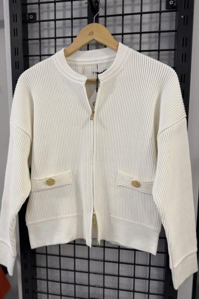 Fermuar detaylı hırka Ekru