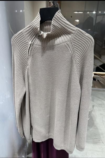 Fermuar detaylı kazak Taş Rengi