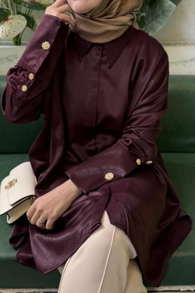 Gold Düğme Detaylı Gömlek  Mürdüm