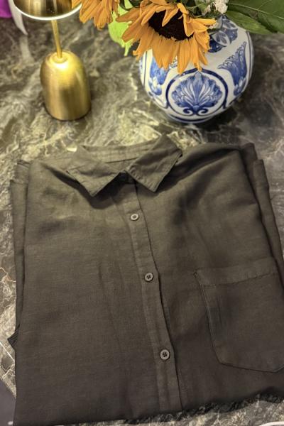 Ham Keten Gömlek  Siyah