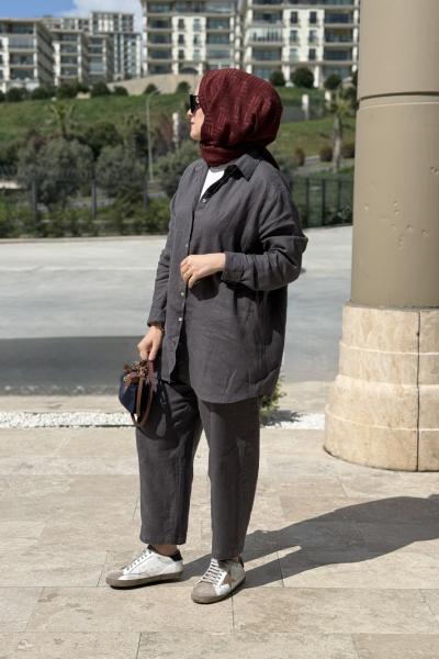 Ham Keten Gömlek Antrasit