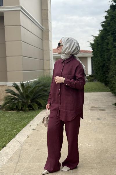 Ham Keten Gömlek Bordo