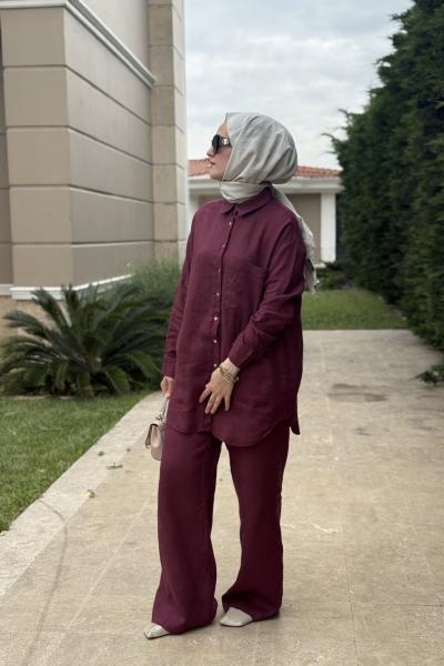 Ham Keten Pantolon Bol Paca Bordo