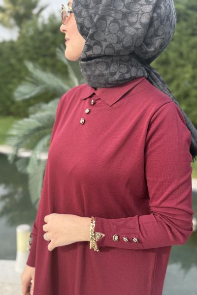 Merserize Triko Elbise Bordo