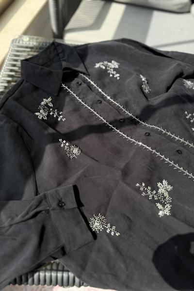 Nakışlı Tensel gömlek Siyah