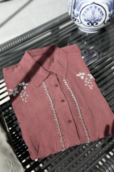 Nakışlı Tensel gömlek Bordo