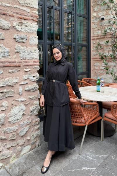 Poplin Etekli takim Siyah