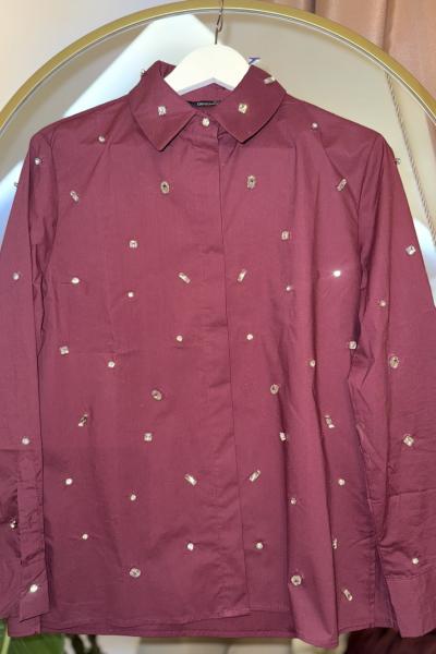 Poplin Tasli Gömlek Bordo