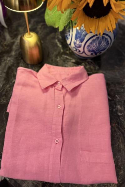 Yerli Ham Keten Gömlek Pembe
