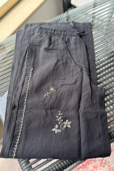 Nakışlı Tensel Pantolon Siyah