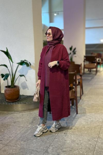 Angora Uzun Hırka Bordo