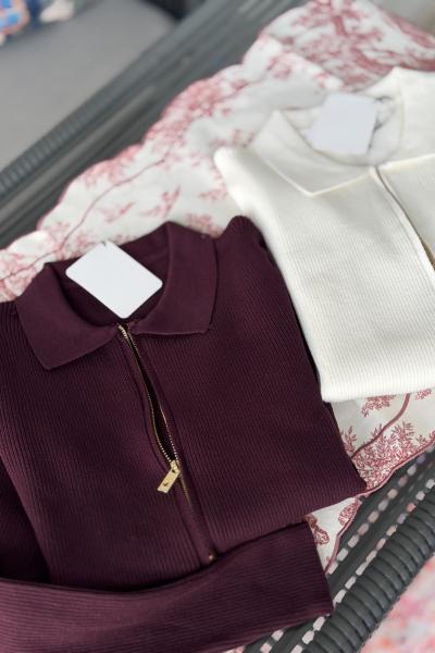 Fermuar detaylı hırka Mürdüm